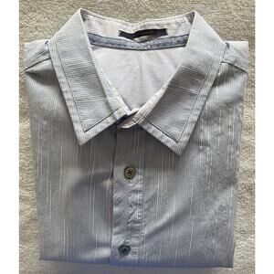 Elie Tahari Men's Cotton/Linen Dress Shirt Med Pale Blue w/Pin Striping A+